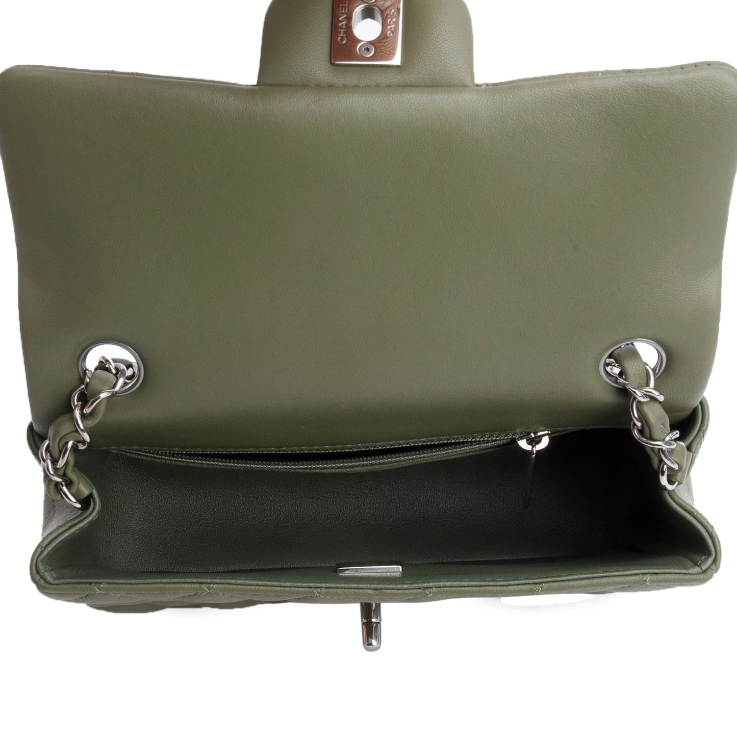 Chanel Oliver Green Quilted Lambskin Classic Mini Rectangular Flap Bag