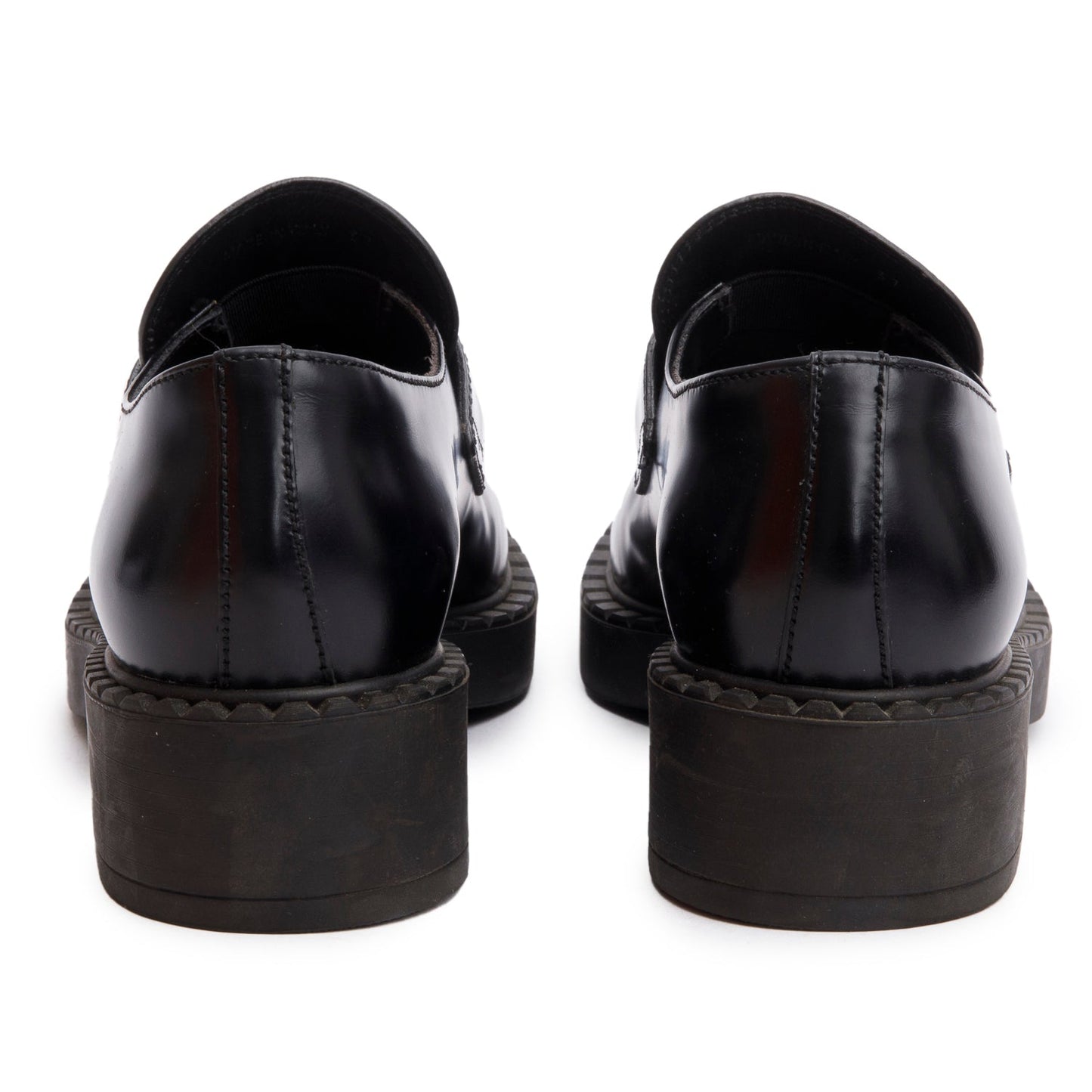 Prada Black Brushed Calfskin Leather Metal Triangle Logo Loafers