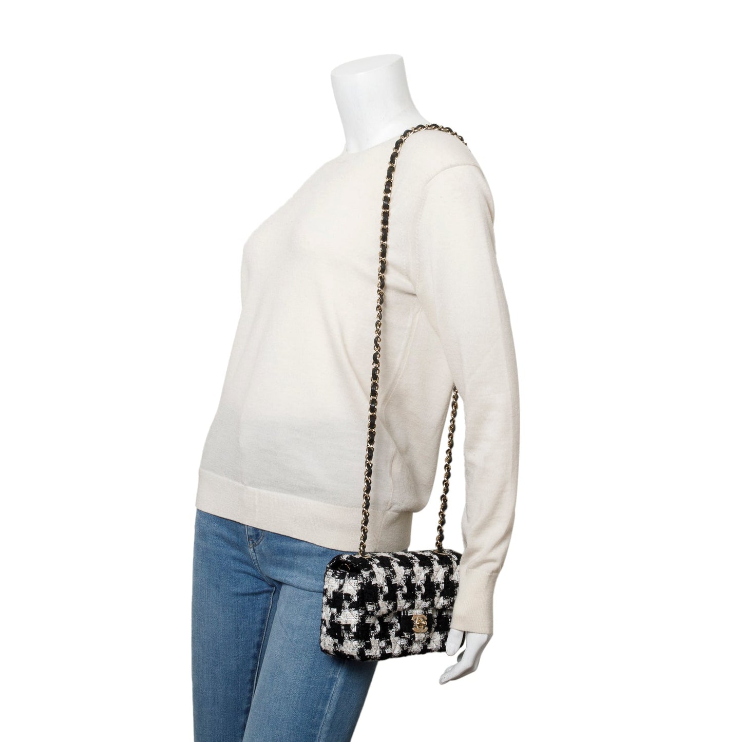 Chanel Black/White Tweed Houndstooth Quilted Mini Rectangular Flap