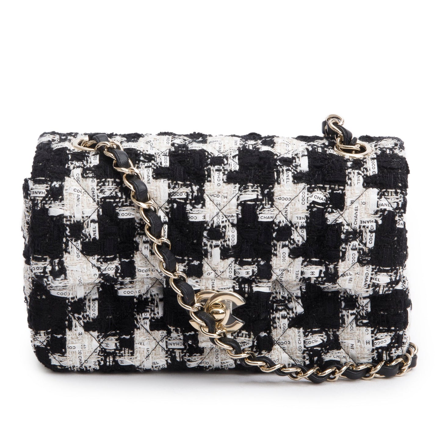 Chanel Black/White Tweed Houndstooth Quilted Mini Rectangular Flap