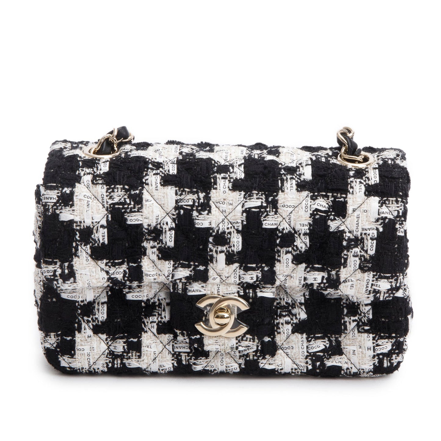 Chanel Black/White Tweed Houndstooth Quilted Mini Rectangular Flap