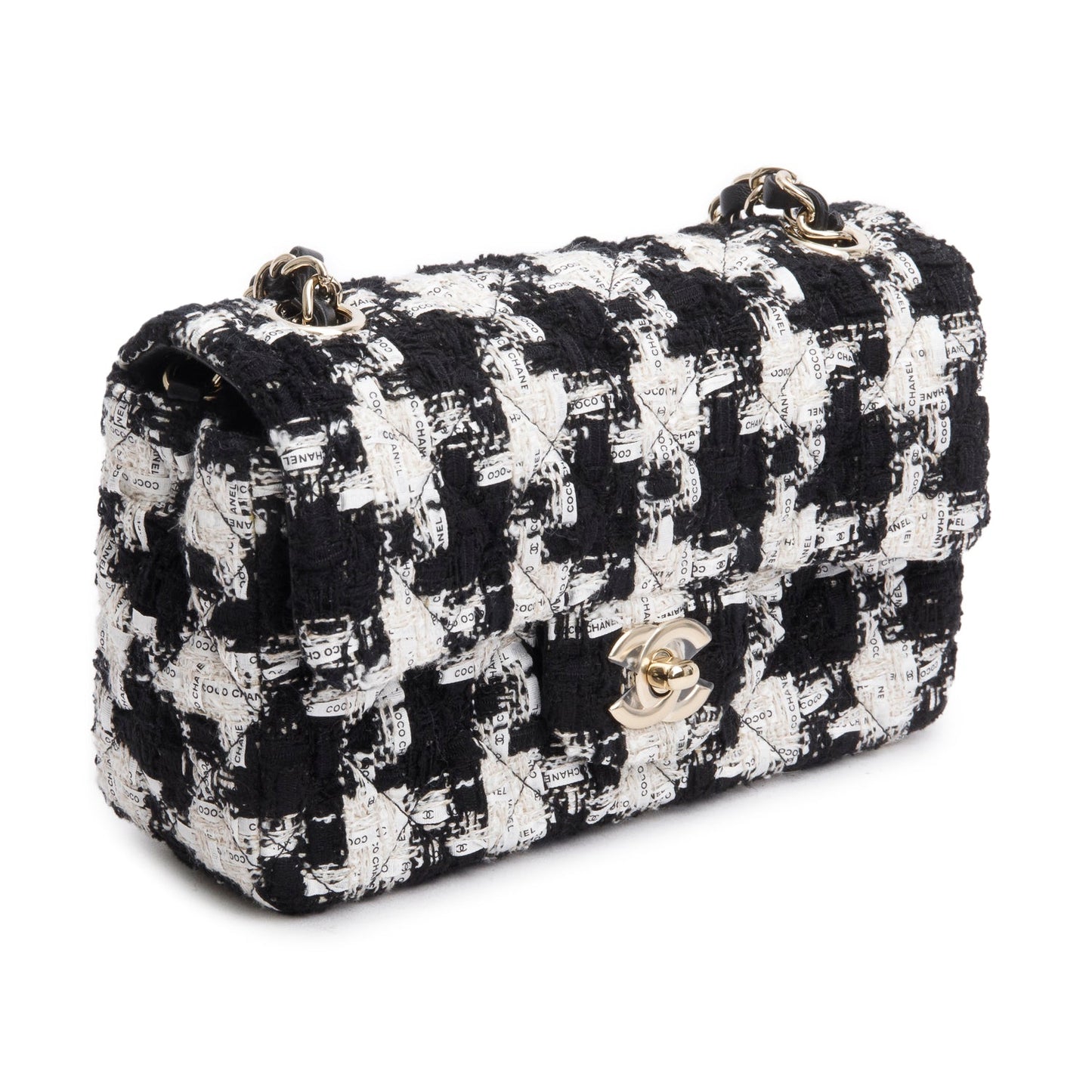 Chanel Black/White Tweed Houndstooth Quilted Mini Rectangular Flap