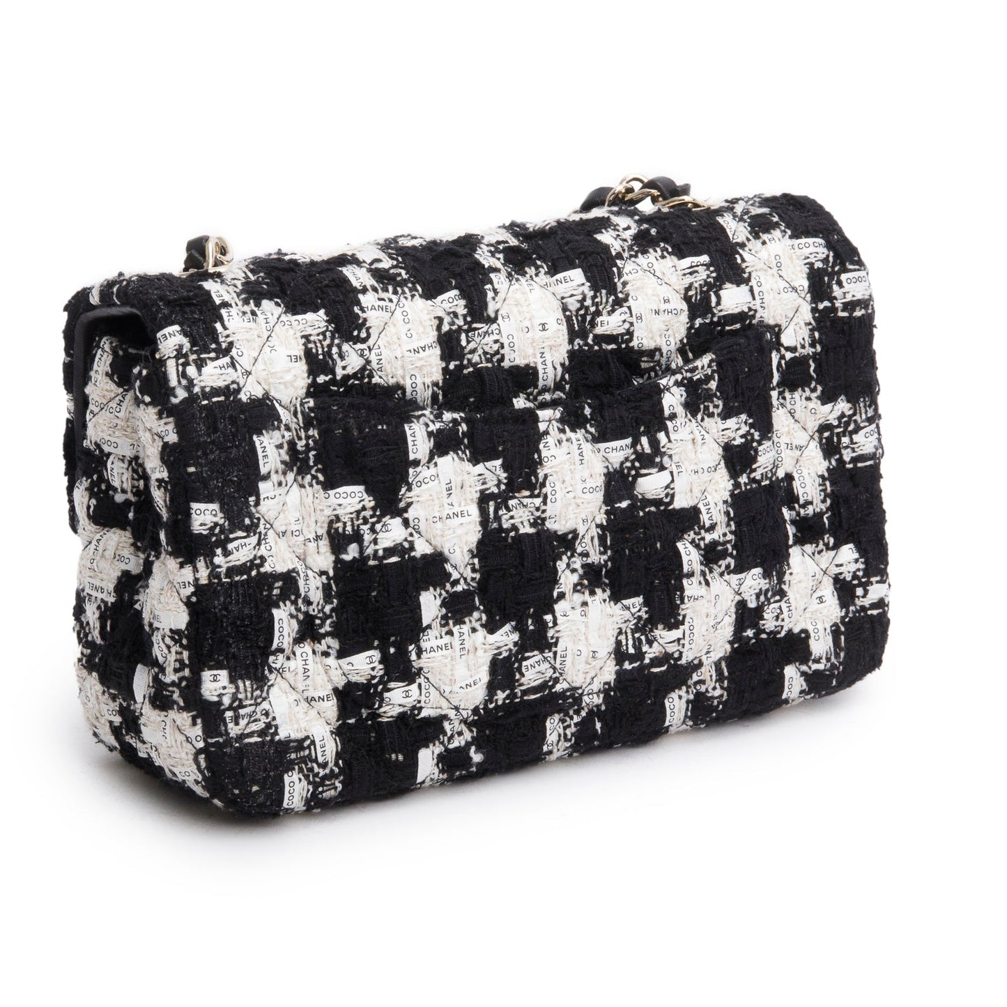 Chanel Black/White Tweed Houndstooth Quilted Mini Rectangular Flap