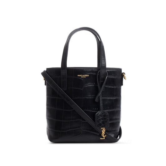 Saint Laurent 2025 Black Croc Embossed Calfskin Mini Toy Shopper Tote