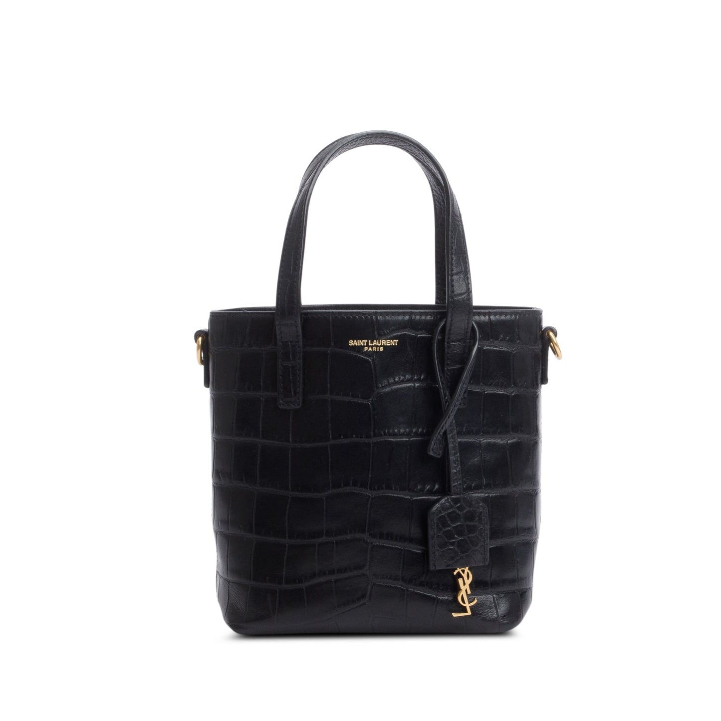 Saint Laurent 2025 Black Croc Embossed Calfskin Mini Toy Shopper Tote