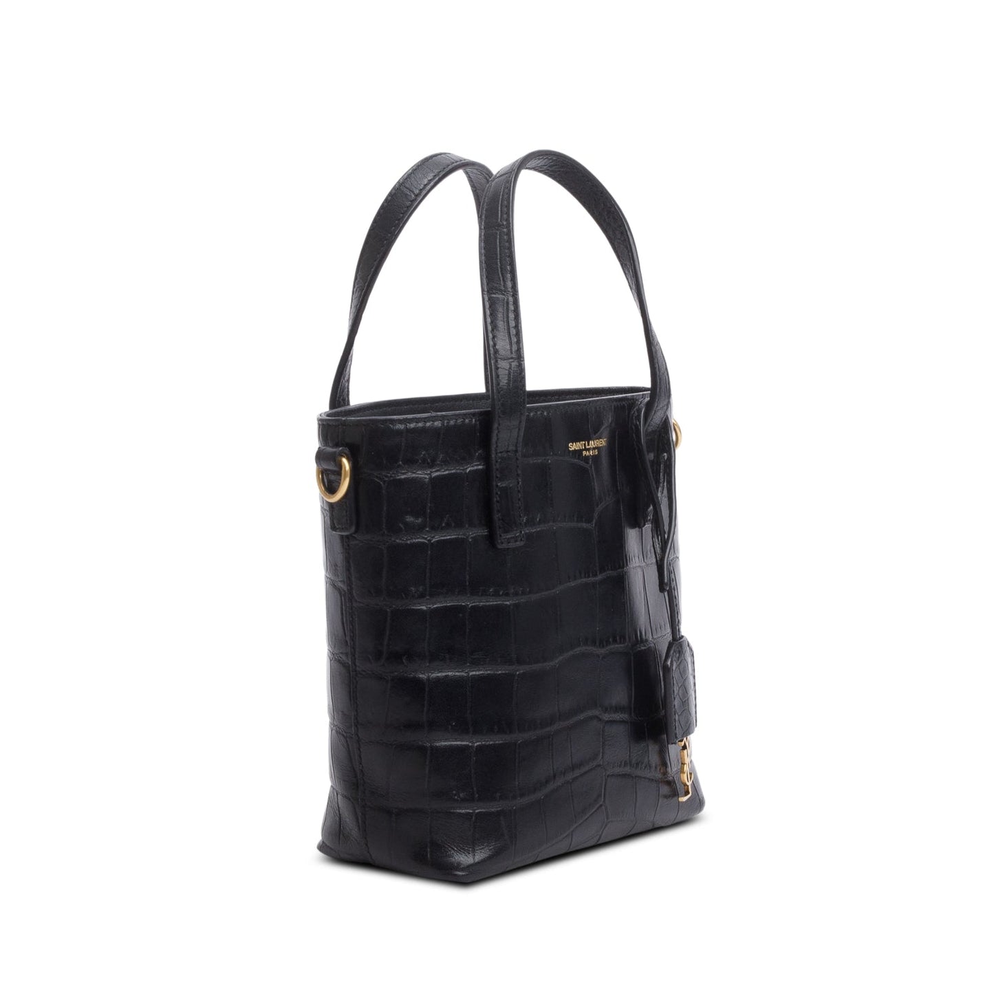 Saint Laurent 2025 Black Croc Embossed Calfskin Mini Toy Shopper Tote