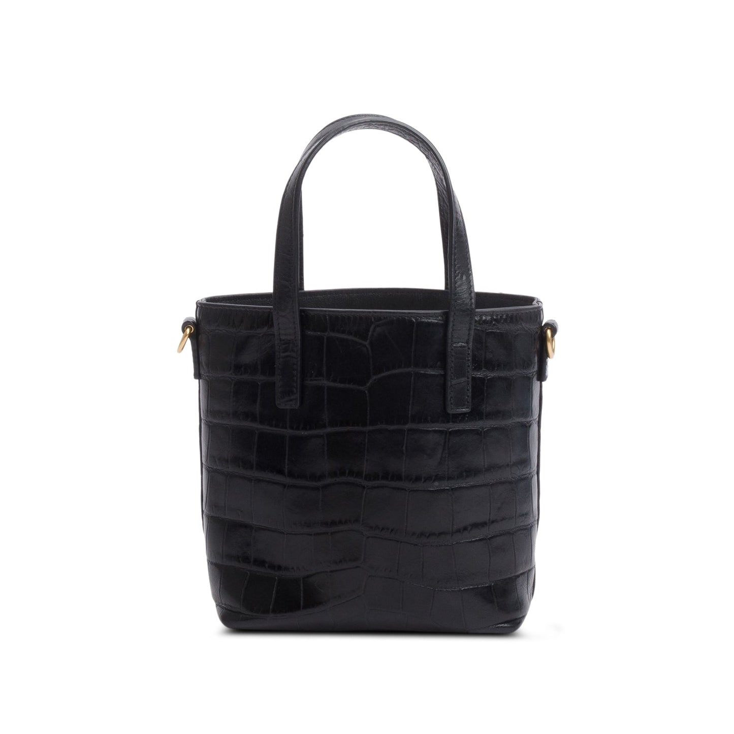 Saint Laurent 2025 Black Croc Embossed Calfskin Mini Toy Shopper Tote