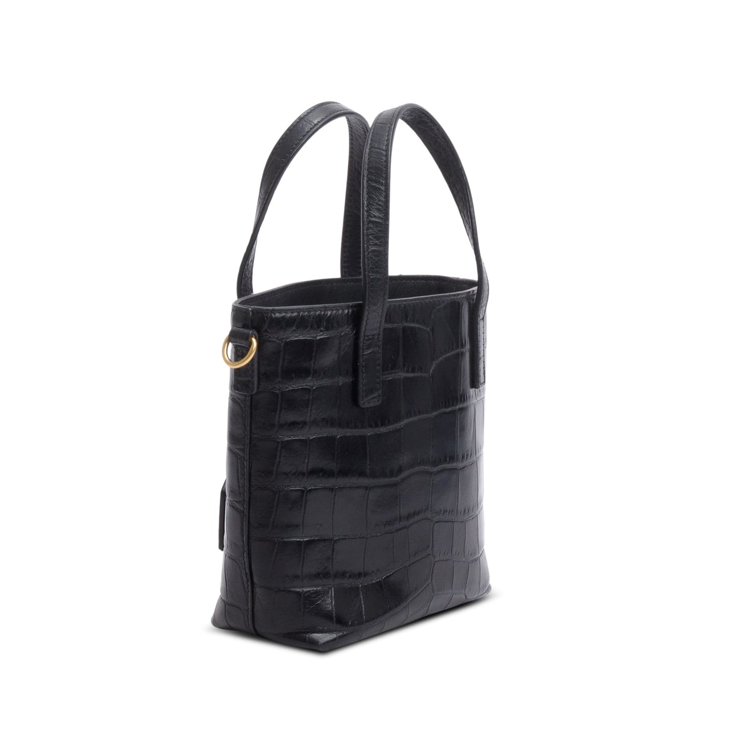 Saint Laurent 2025 Black Croc Embossed Calfskin Mini Toy Shopper Tote