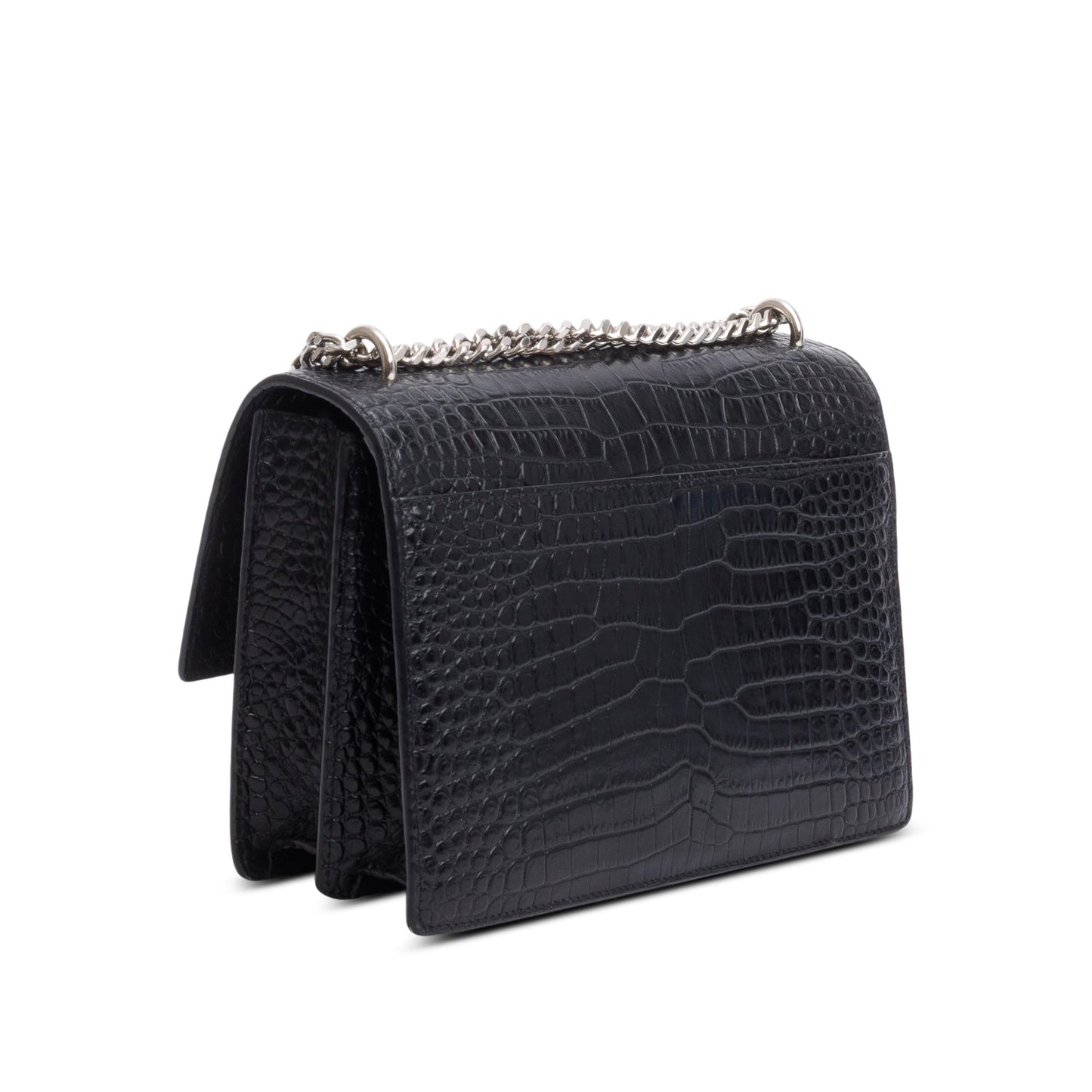 Saint Laurent Black Croc Embossed Calfskin Medium Sunset Bag