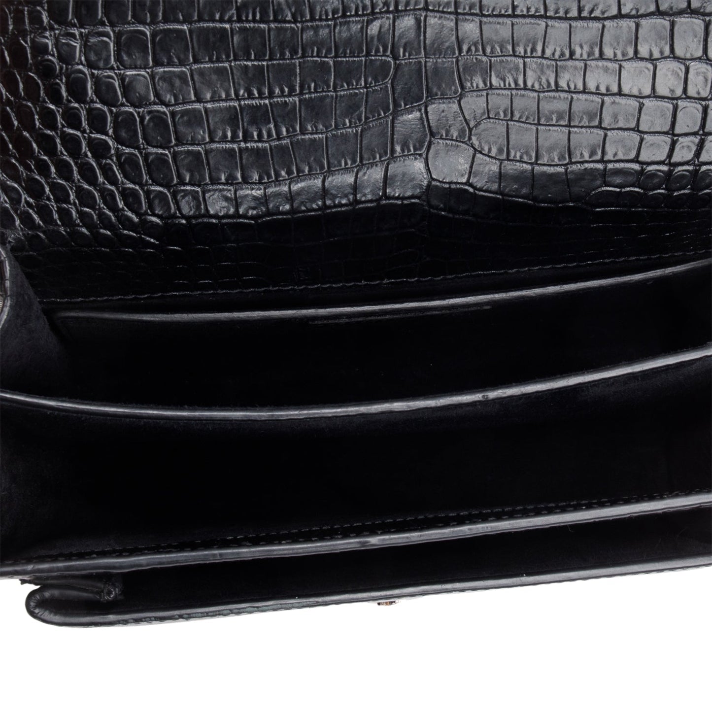 Saint Laurent Black Croc Embossed Calfskin Medium Sunset Bag