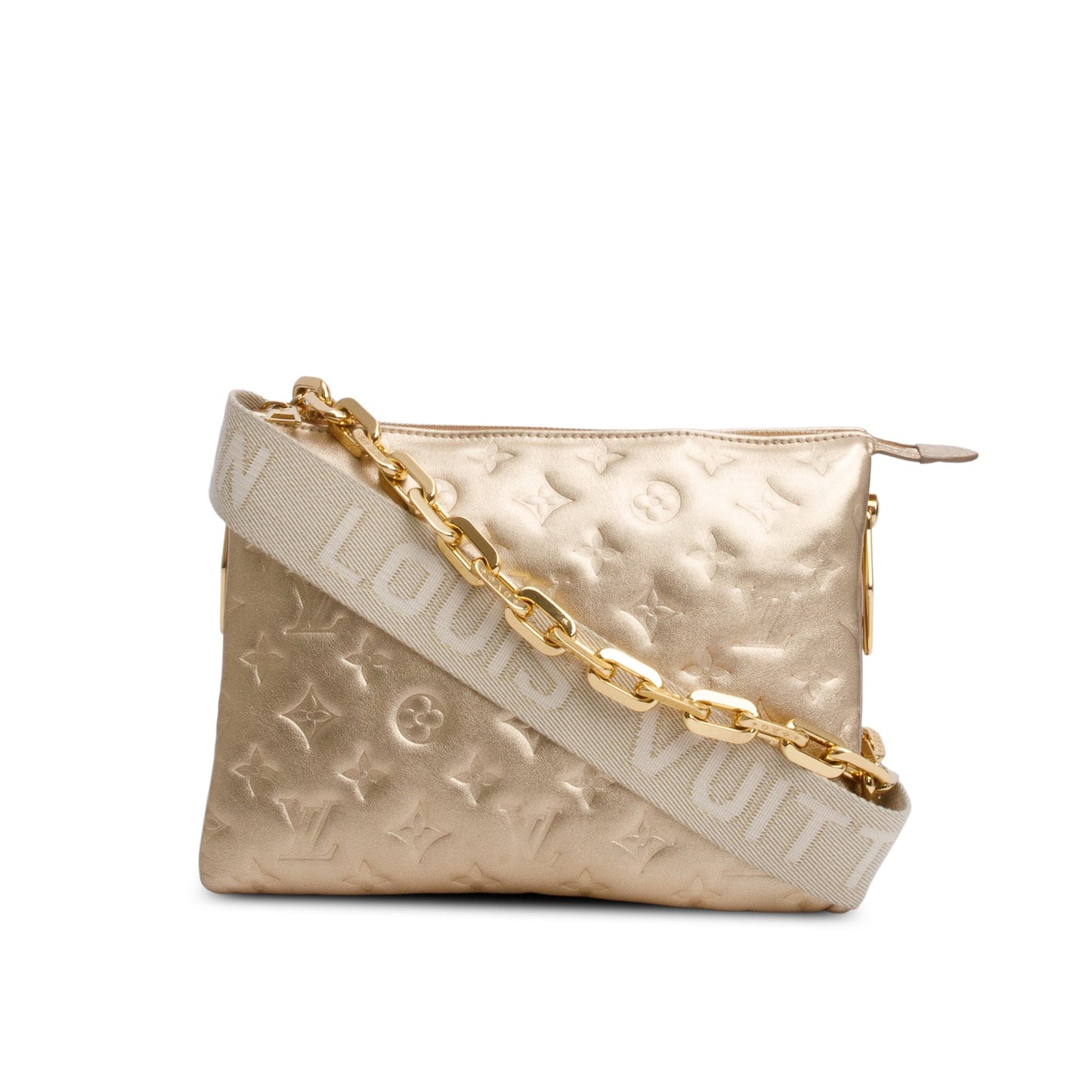 Louis Vuitton 2021 Gold Monogram Embossed Lambskin Leather Coussin PM