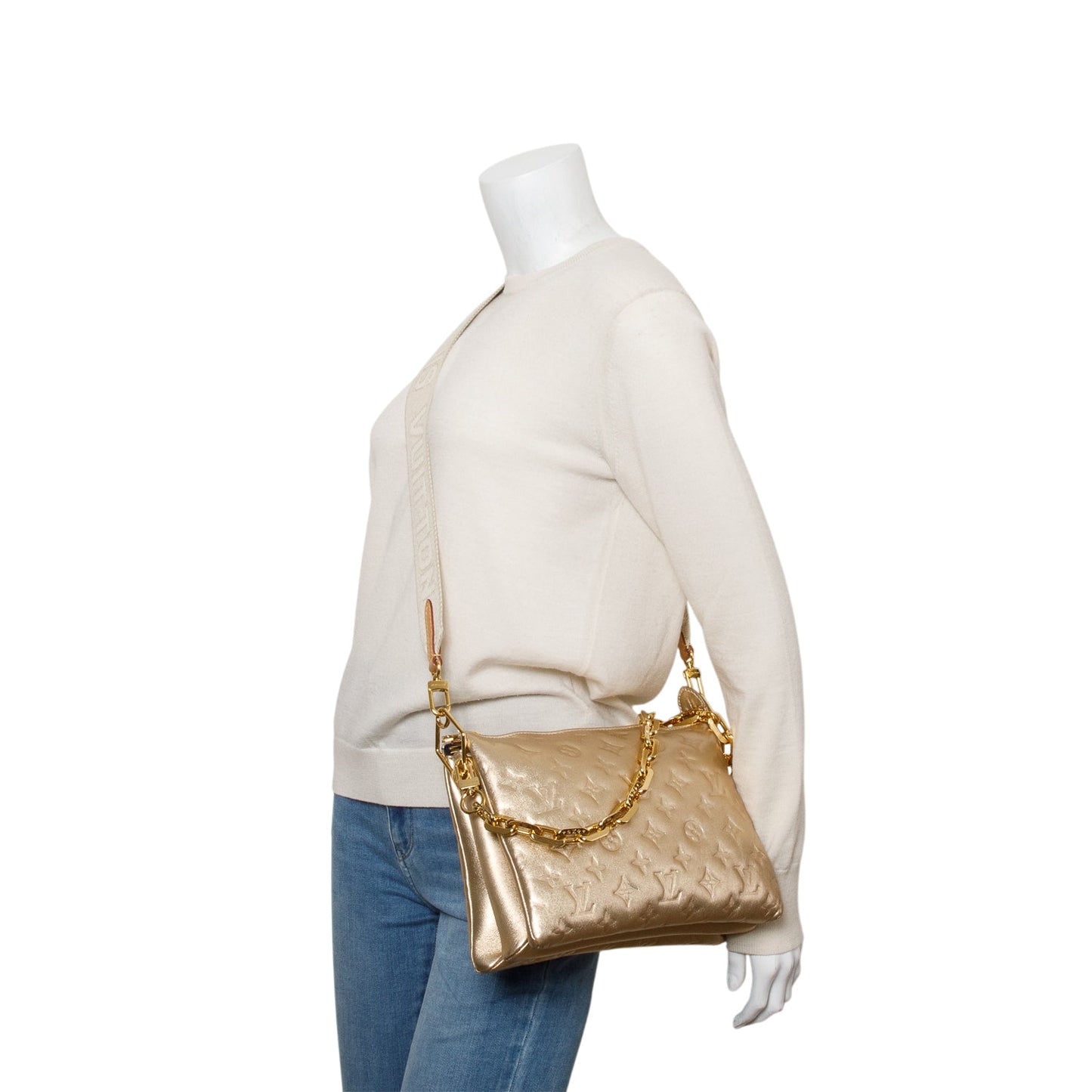 Louis Vuitton 2021 Gold Monogram Embossed Lambskin Leather Coussin PM