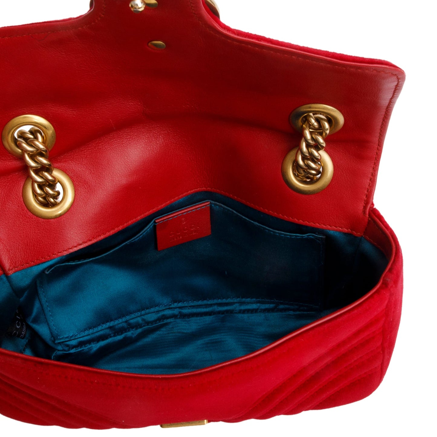 Gucci Red Velvet Matelasse Small GG Marmont Shoulder Bag