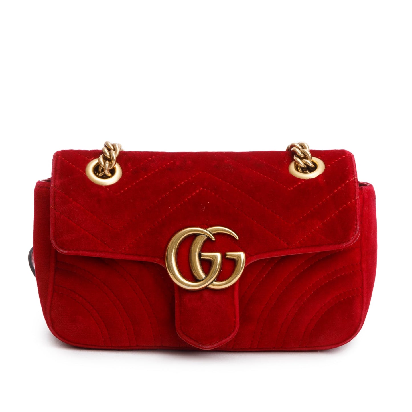 Gucci Red Velvet Matelasse Small GG Marmont Shoulder Bag