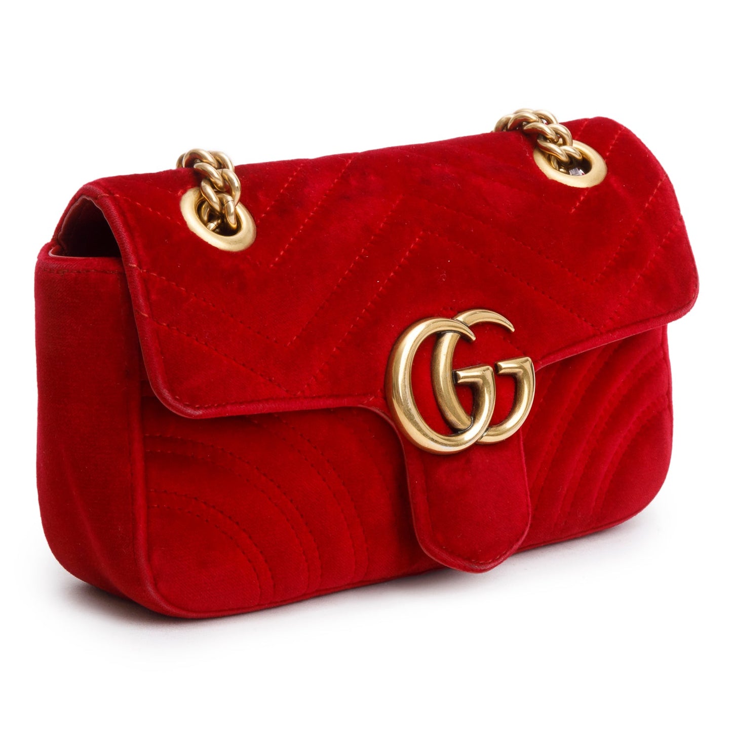 Gucci Red Velvet Matelasse Small GG Marmont Shoulder Bag
