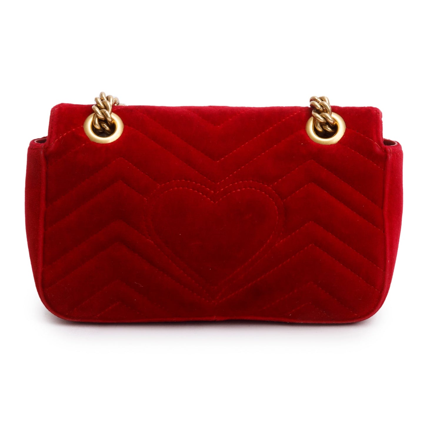 Gucci Red Velvet Matelasse Small GG Marmont Shoulder Bag