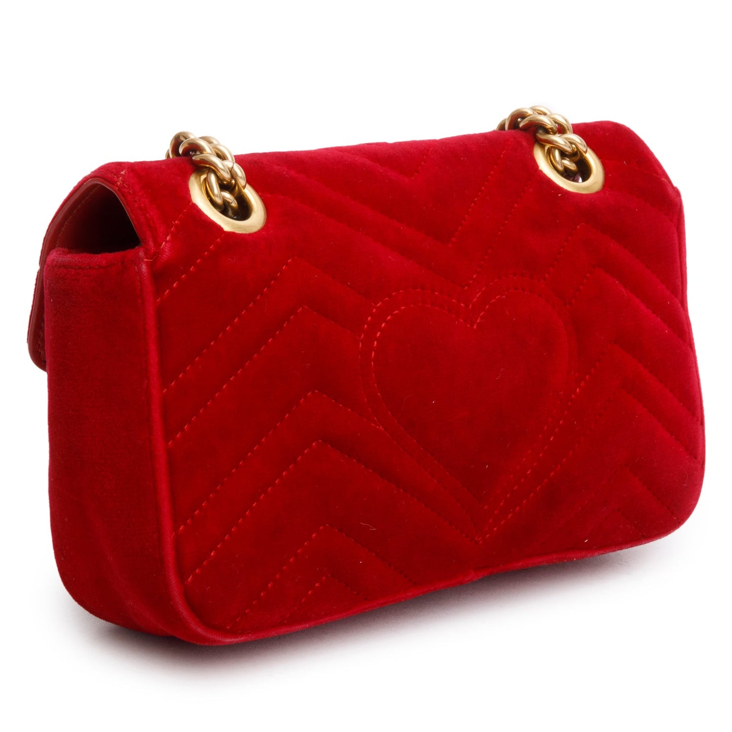 Gucci Red Velvet Matelasse Small GG Marmont Shoulder Bag