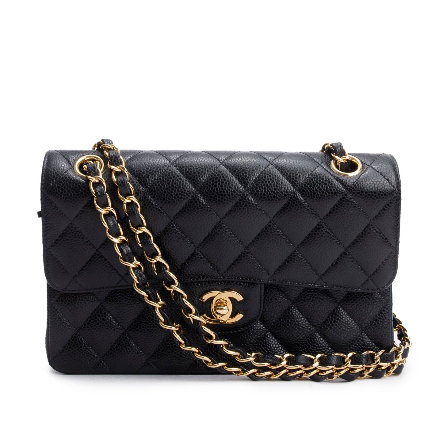 Chanel Black Quilted Caviar Leather Classic Small Double Flap Bag