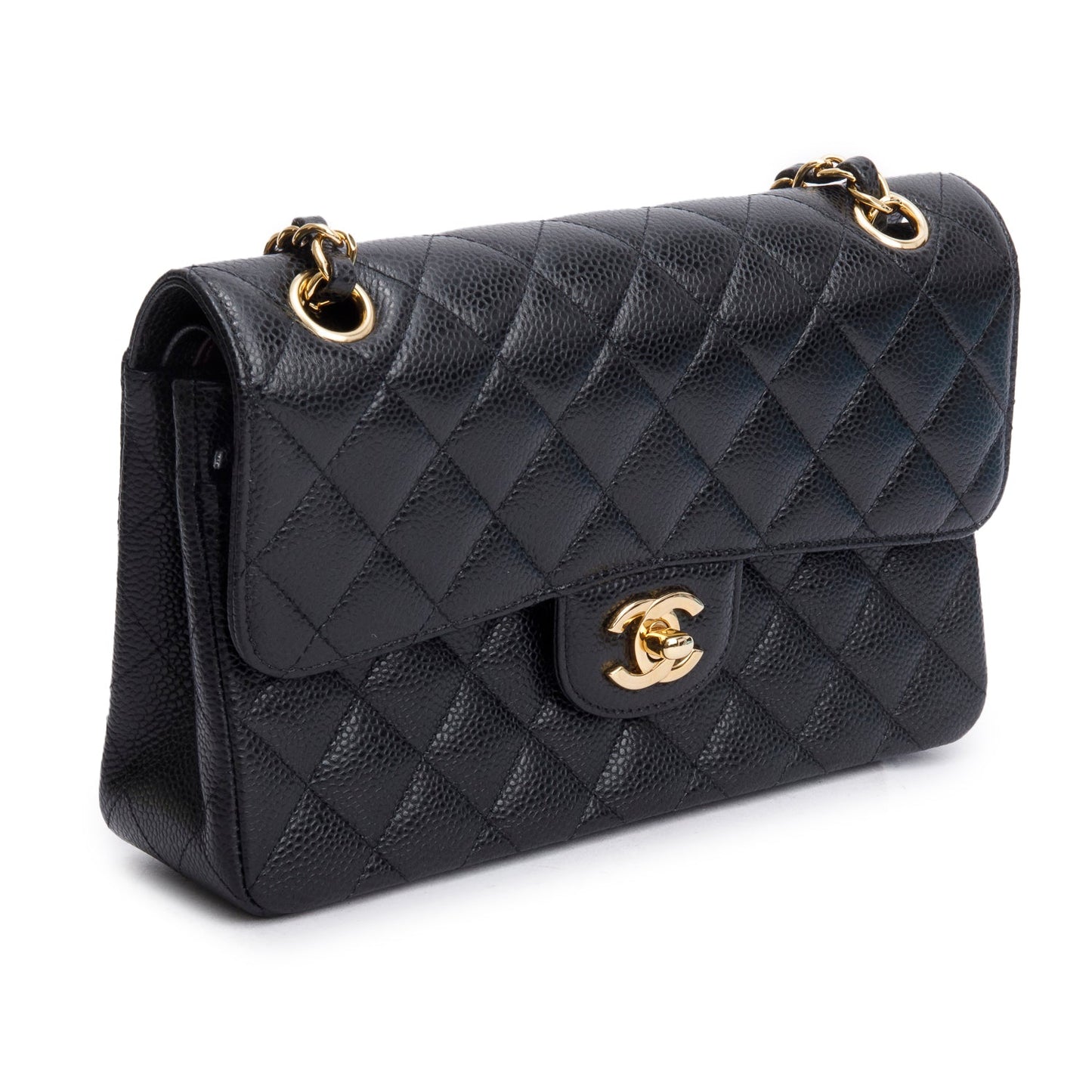 Chanel Black Quilted Caviar Leather Classic Small Double Flap Bag