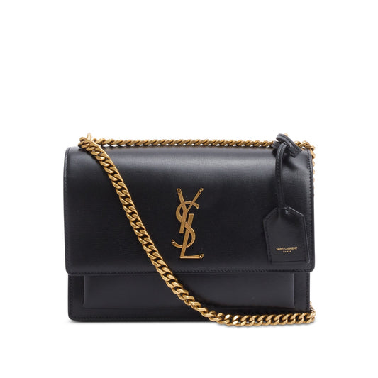 Saint Laurent 2024 Black Calfskin Leather Medium Sunset Shoulder Bag