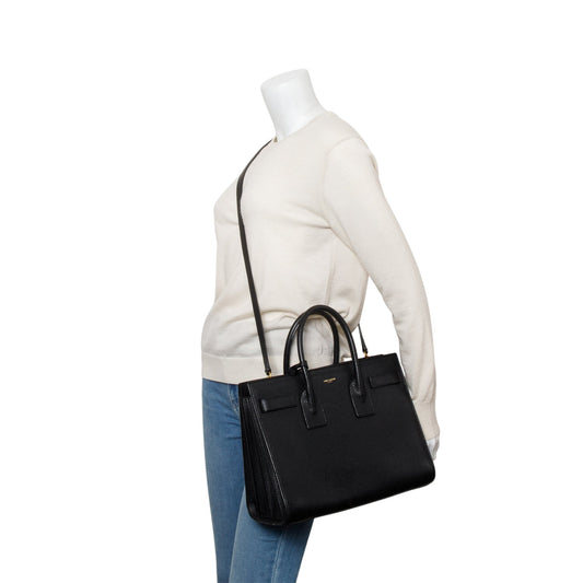 Saint Laurent Black Grained Leather Small Sac de Jour