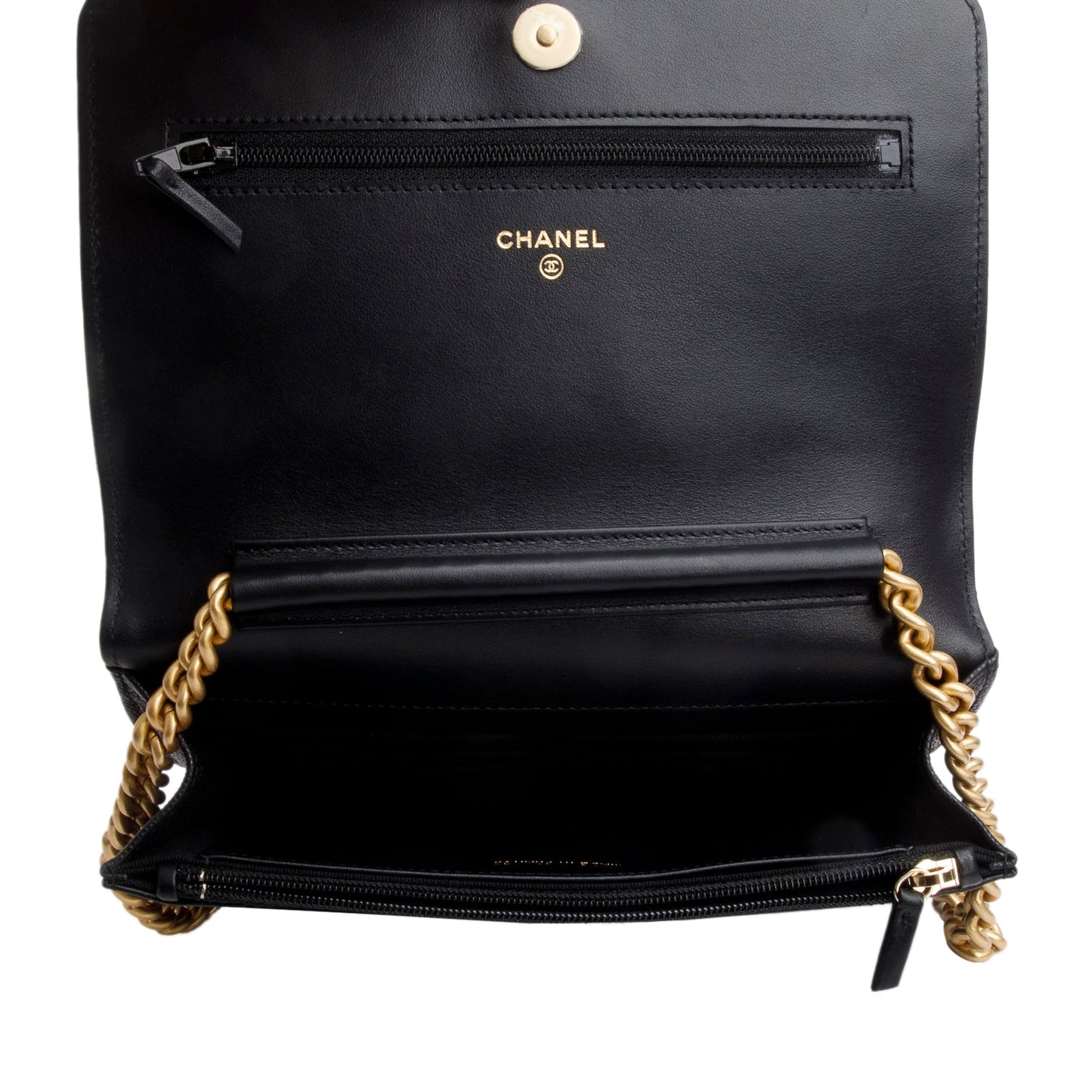 Chanel Black Caviar Quilted Boy Wallet on Chain