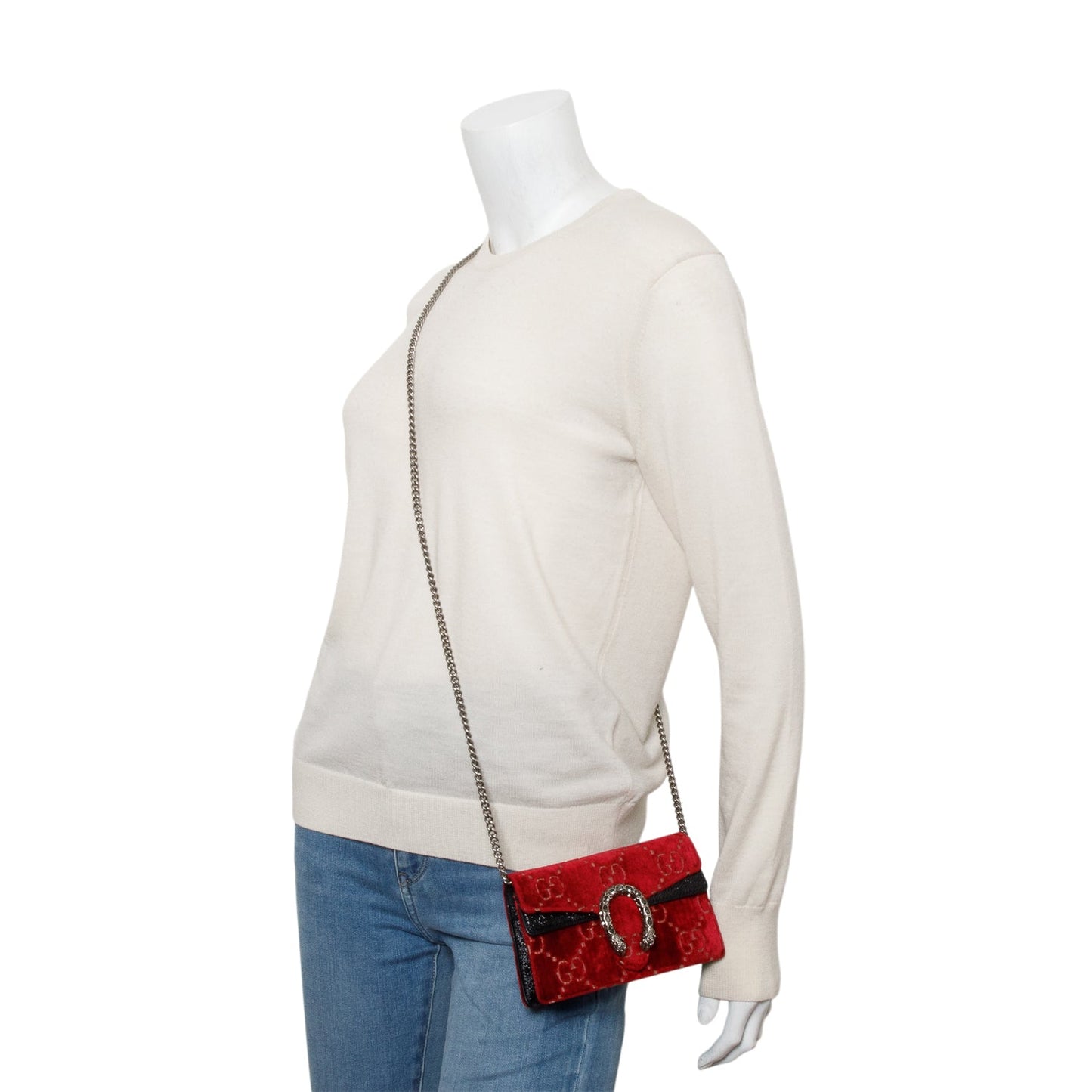 Gucci Red GG Embossed Velvet Dionysus Super Mini Bag