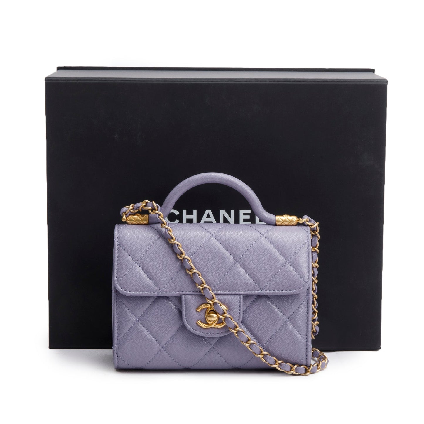 Chanel 2024 Purple Quilted Caviar Leather Mini Top Handle Flap Bag