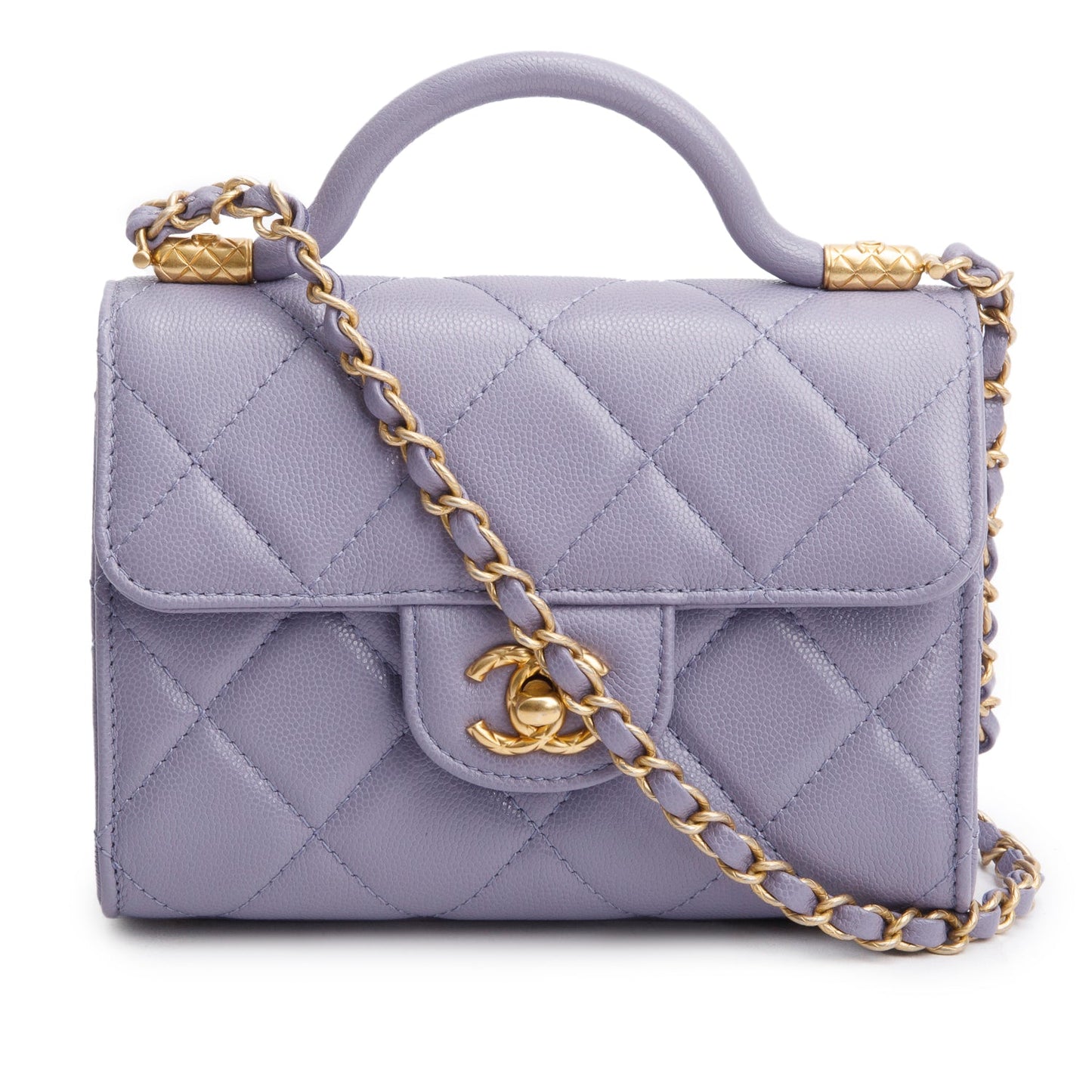 Chanel 2024 Purple Quilted Caviar Leather Mini Top Handle Flap Bag