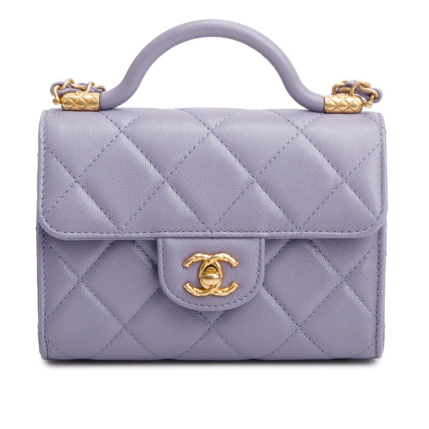 Chanel 2024 Purple Quilted Caviar Leather Mini Top Handle Flap Bag