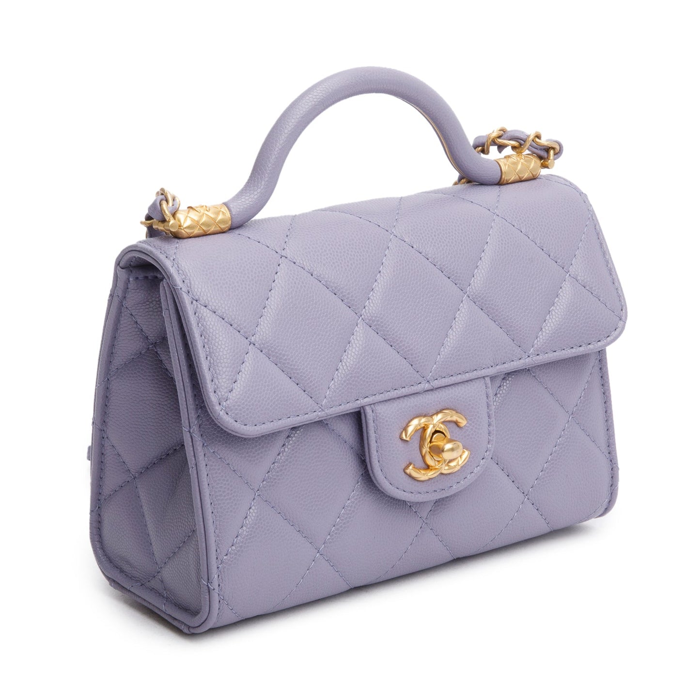 Chanel 2024 Purple Quilted Caviar Leather Mini Top Handle Flap Bag