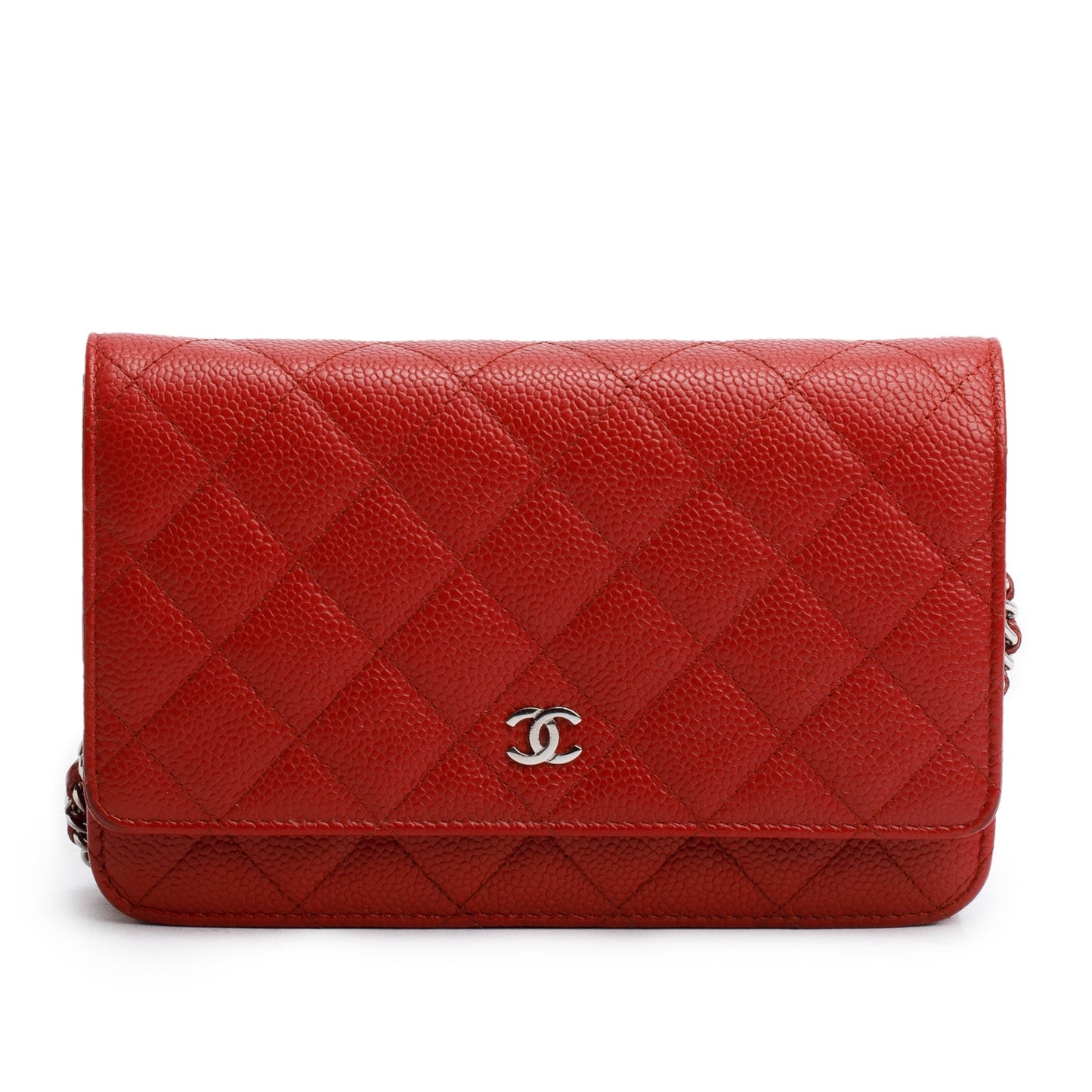 Chanel Red Quilted Caviar Leather Classic Wallet on Chain