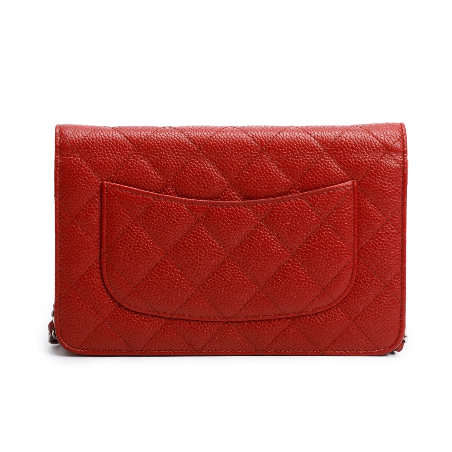Chanel Red Quilted Caviar Leather Classic Wallet on Chain