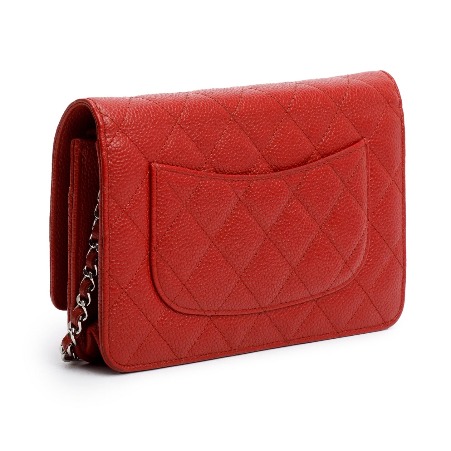 Chanel Red Quilted Caviar Leather Classic Wallet on Chain