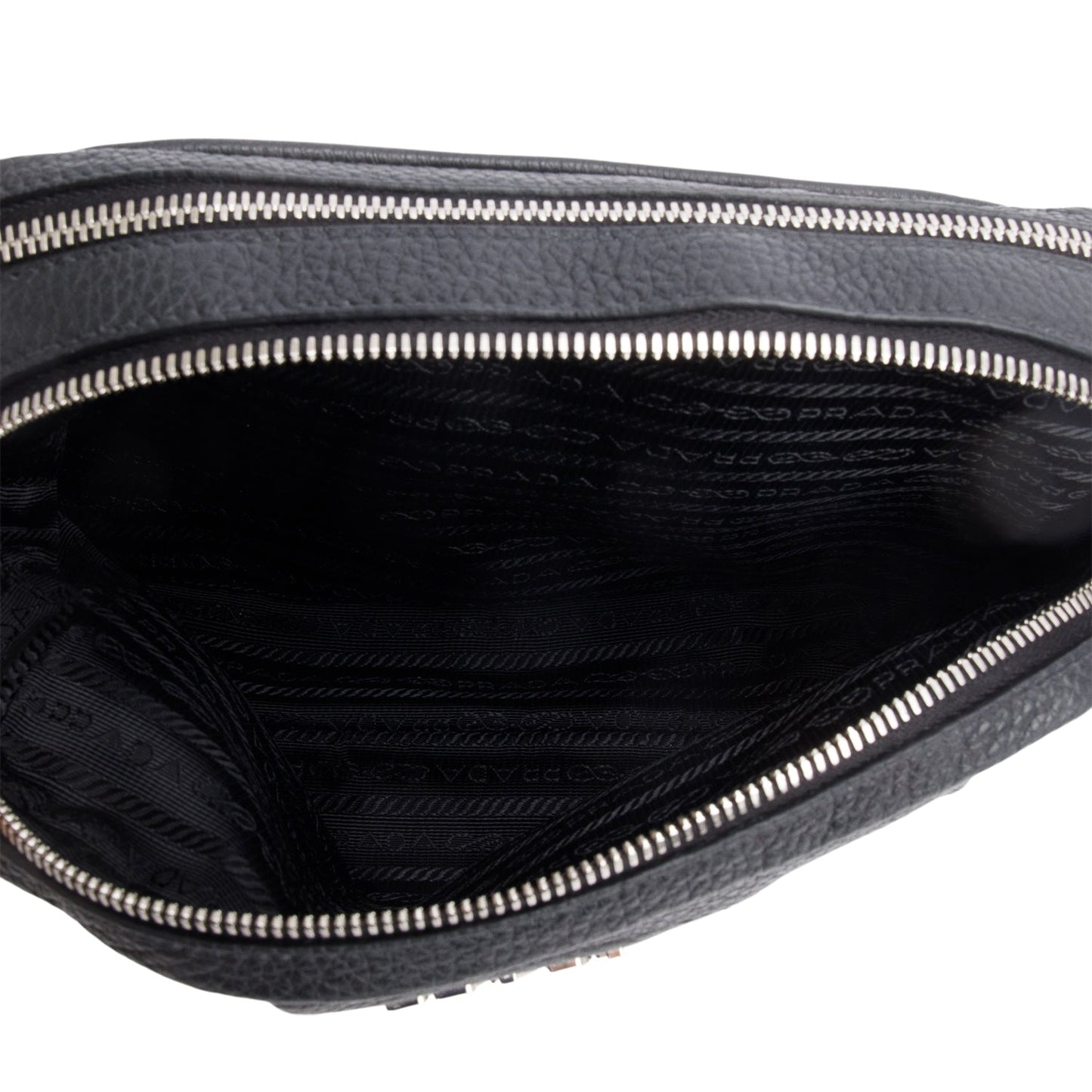 Prada Black Vitello Daino Soft Medium Double Zip Shoulder Bag