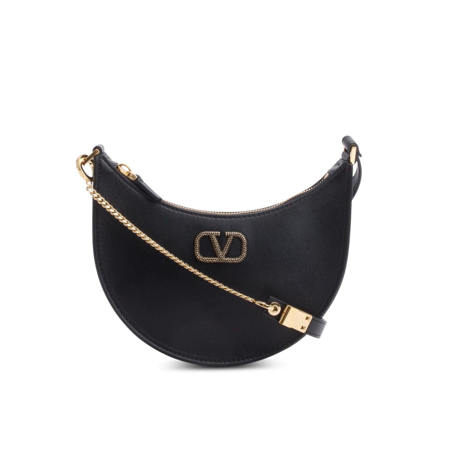 Valentino Black Nappa Mini Vlogo Moon Hobo Bag