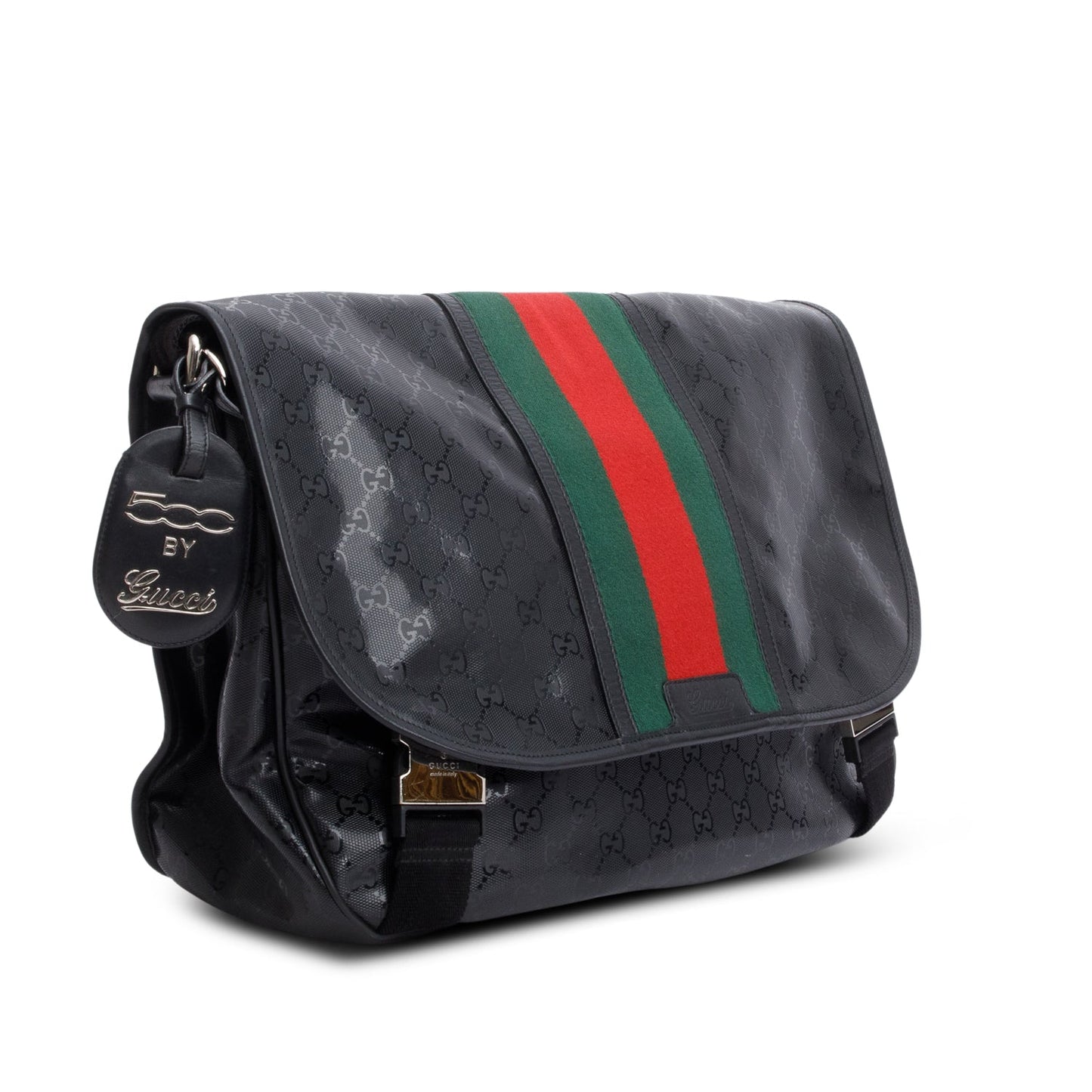 Gucci Black Imprime Monogram Medium Web 500 Double Buckle Flap Messenger Bag