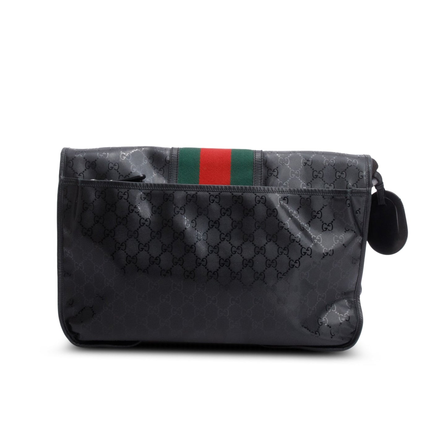 Gucci Black Imprime Monogram Medium Web 500 Double Buckle Flap Messenger Bag