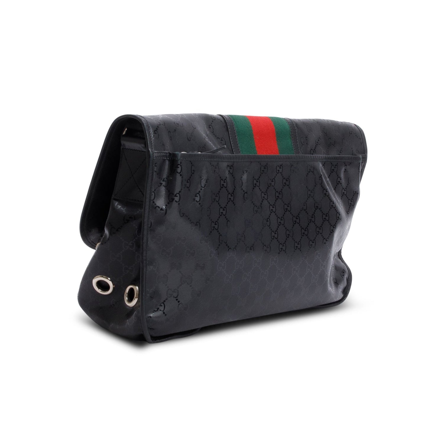 Gucci Black Imprime Monogram Medium Web 500 Double Buckle Flap Messenger Bag