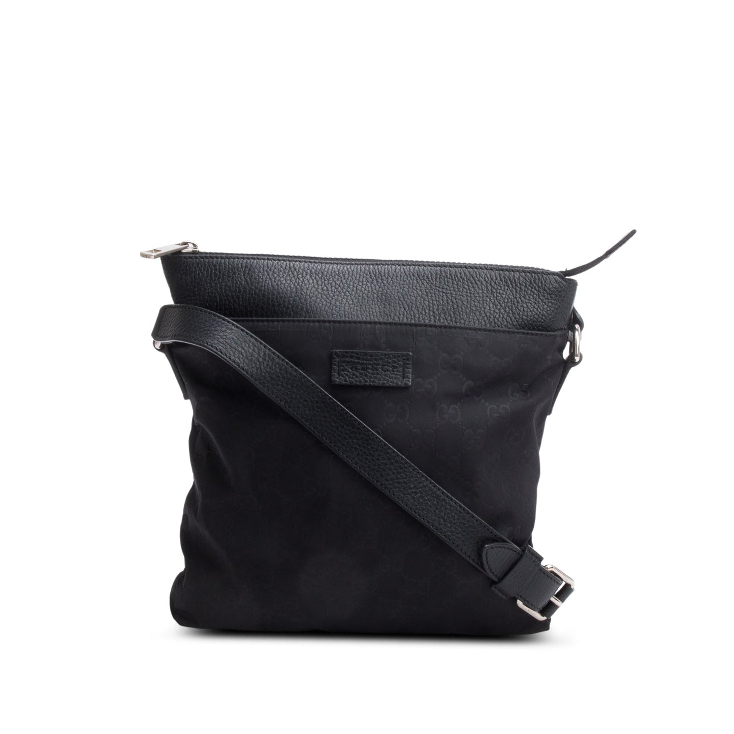 Gucci Black GG Nylon Dollar Calfskin Leather Trim Flat Messenger Bag
