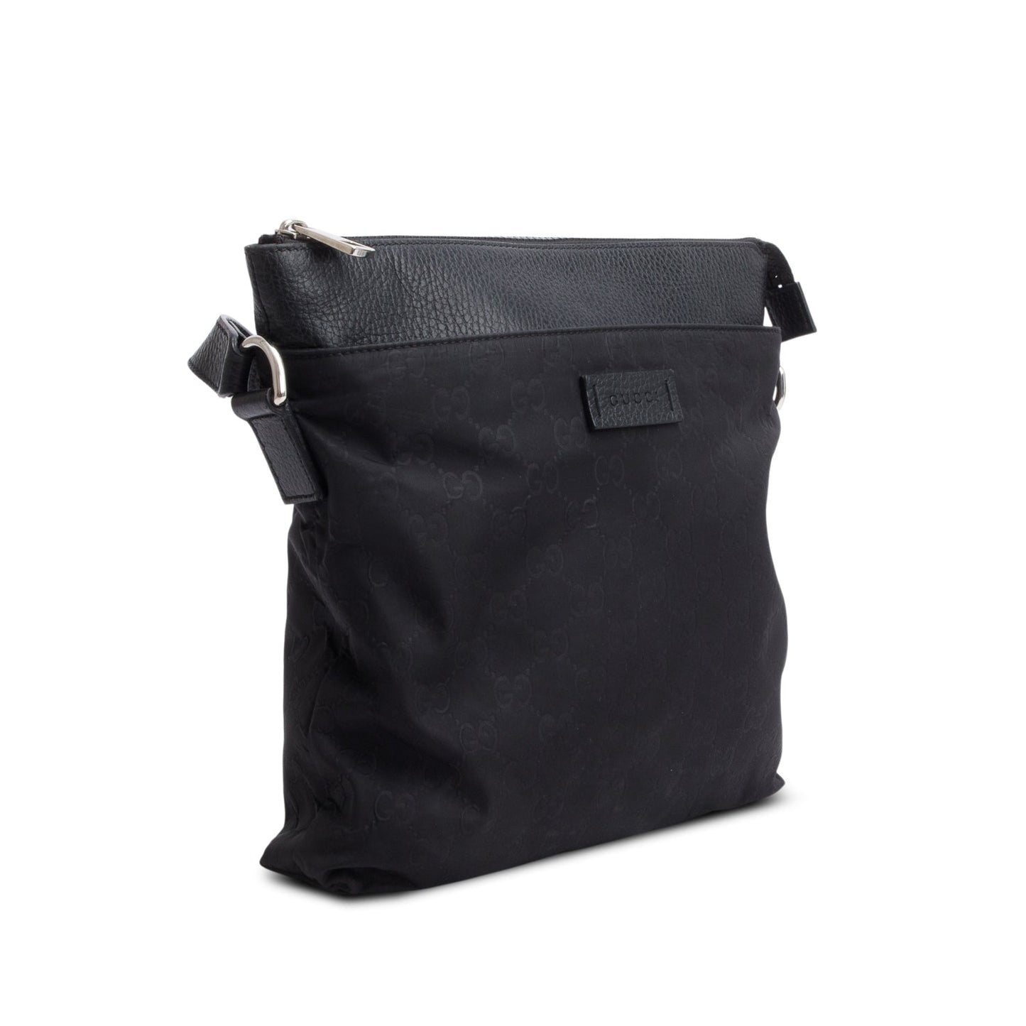 Gucci Black GG Nylon Dollar Calfskin Leather Trim Flat Messenger Bag