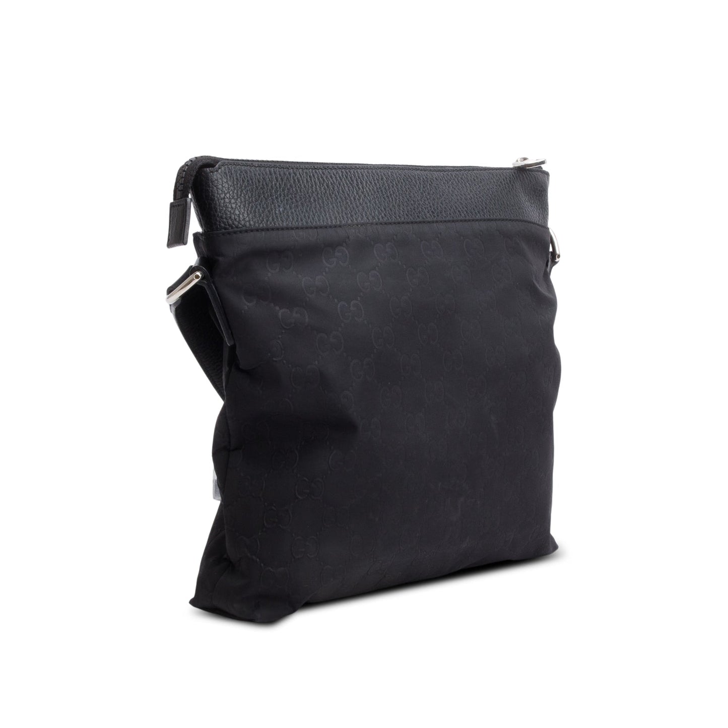 Gucci Black GG Nylon Dollar Calfskin Leather Trim Flat Messenger Bag