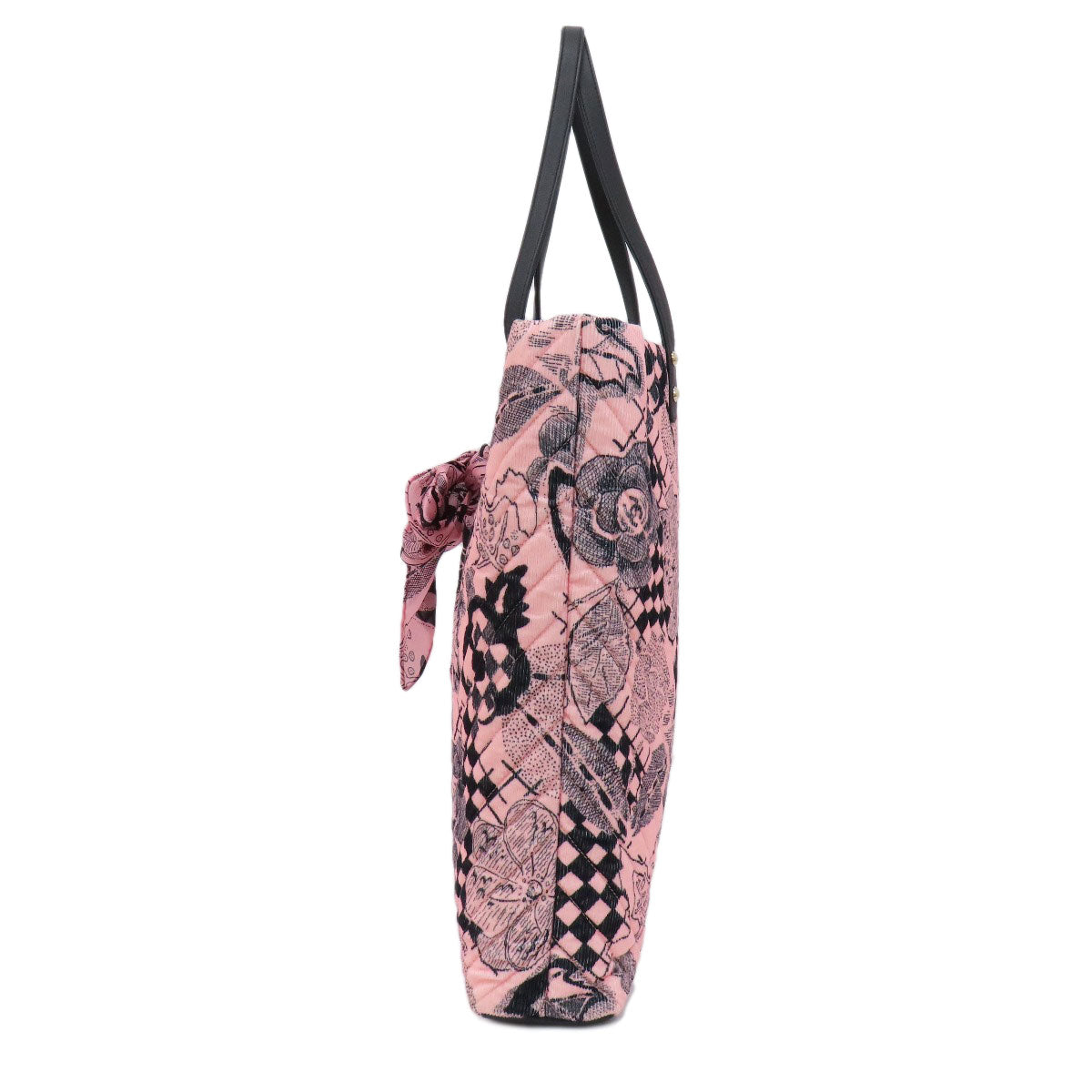 CHANEL Tote Bag cotton pink Camellia ribbon tote