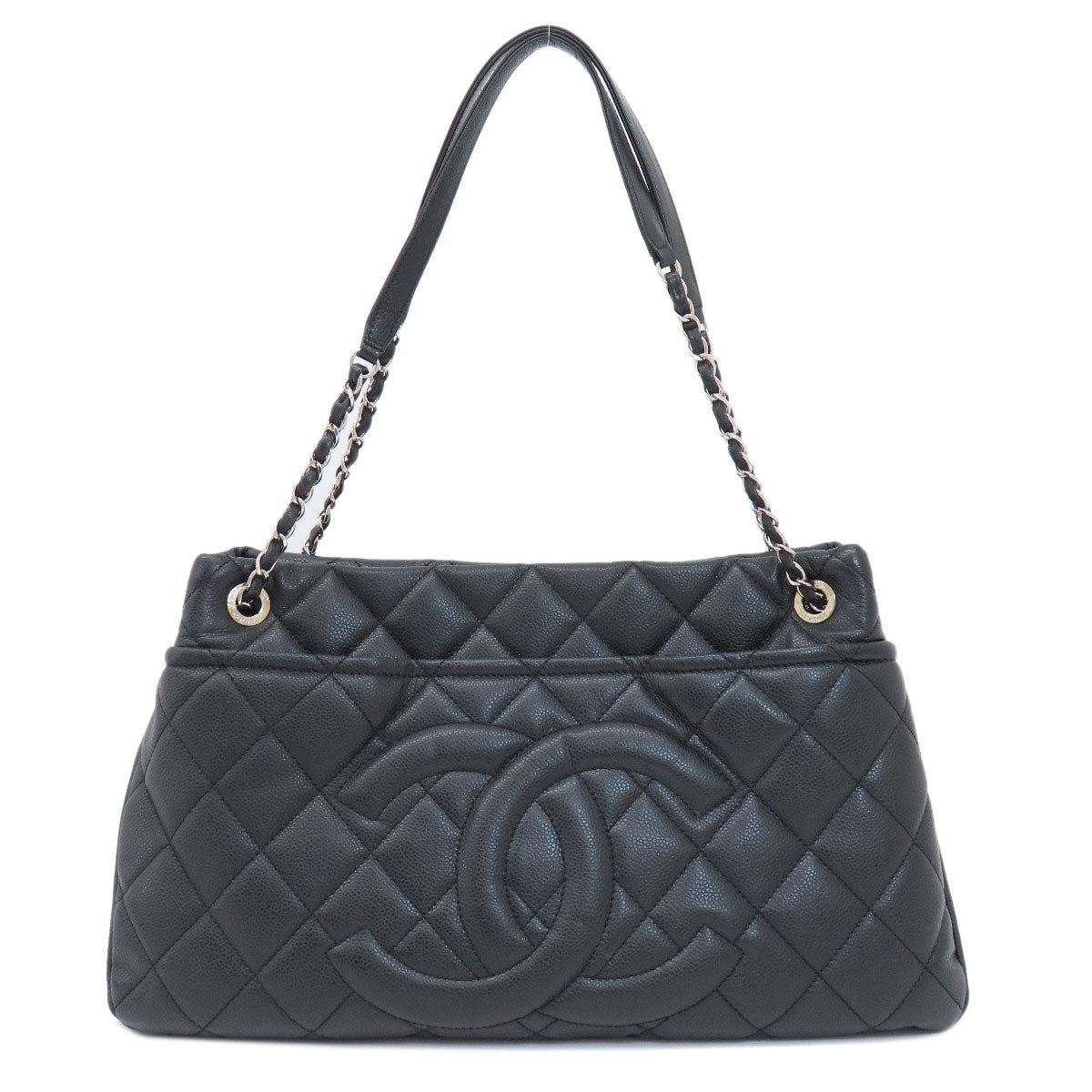 CHANEL Tote Bag Soft Grained Calfskin black COCO Mark Matelasse SilverMetal