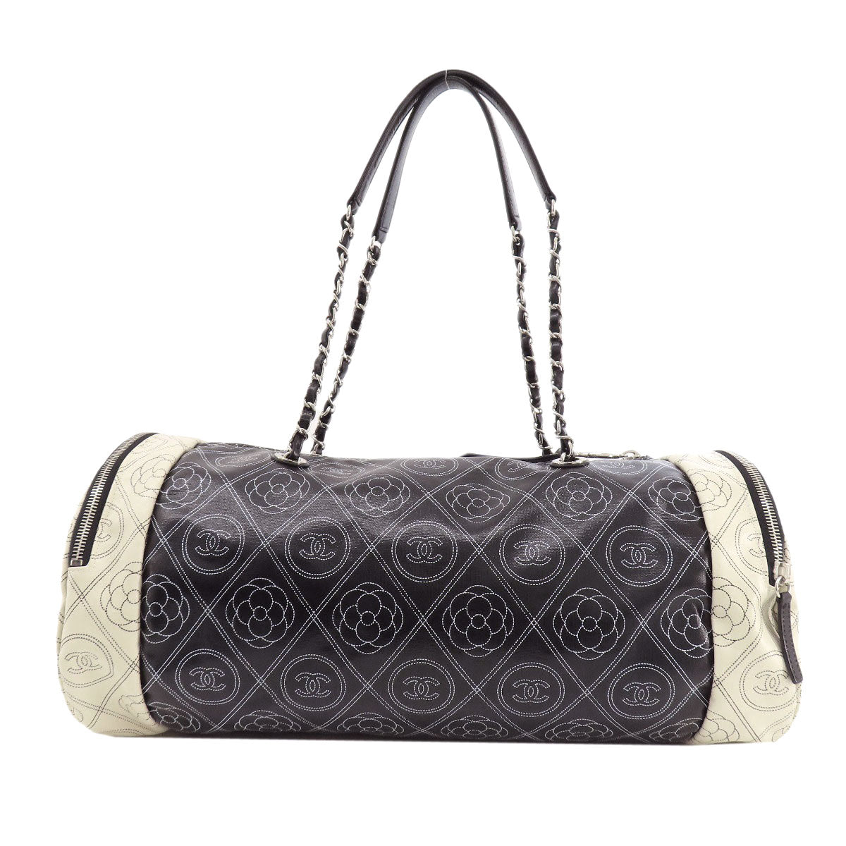 CHANEL Boston Duffel bag Coated canvas black COCO Mark Camellia 2WAY SilverMetal