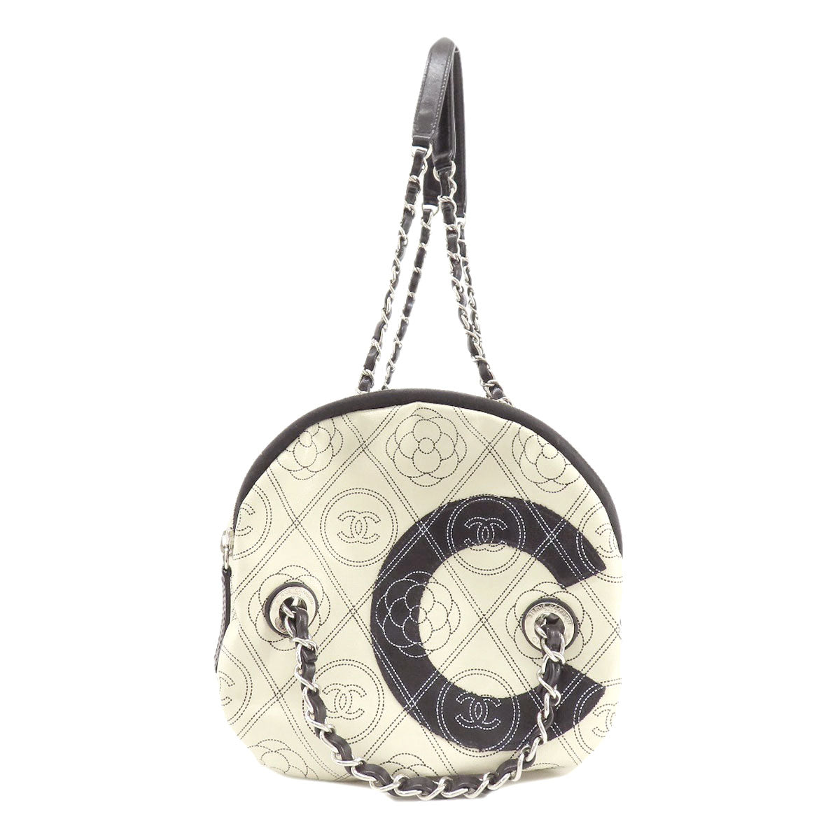 CHANEL Boston Duffel bag Coated canvas black COCO Mark Camellia 2WAY SilverMetal