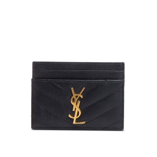 Saint Laurent 2025 Black Grain de Poudre Matelasse Chevron Leather Card Holder