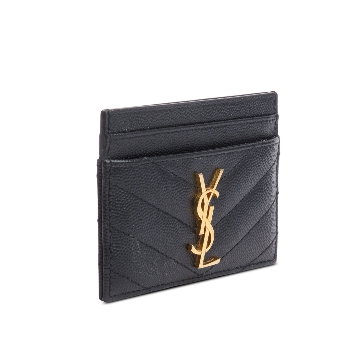 Saint Laurent 2025 Black Grain de Poudre Matelasse Chevron Leather Card Holder