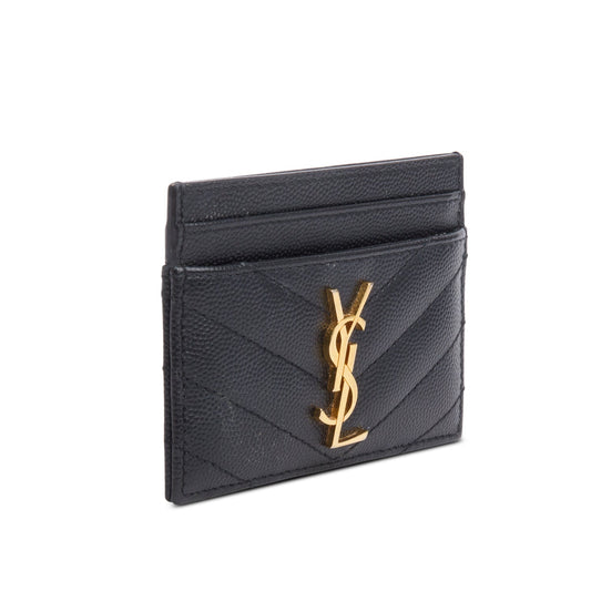 Saint Laurent 2025 Black Grain de Poudre Matelasse Chevron Leather Card Holder