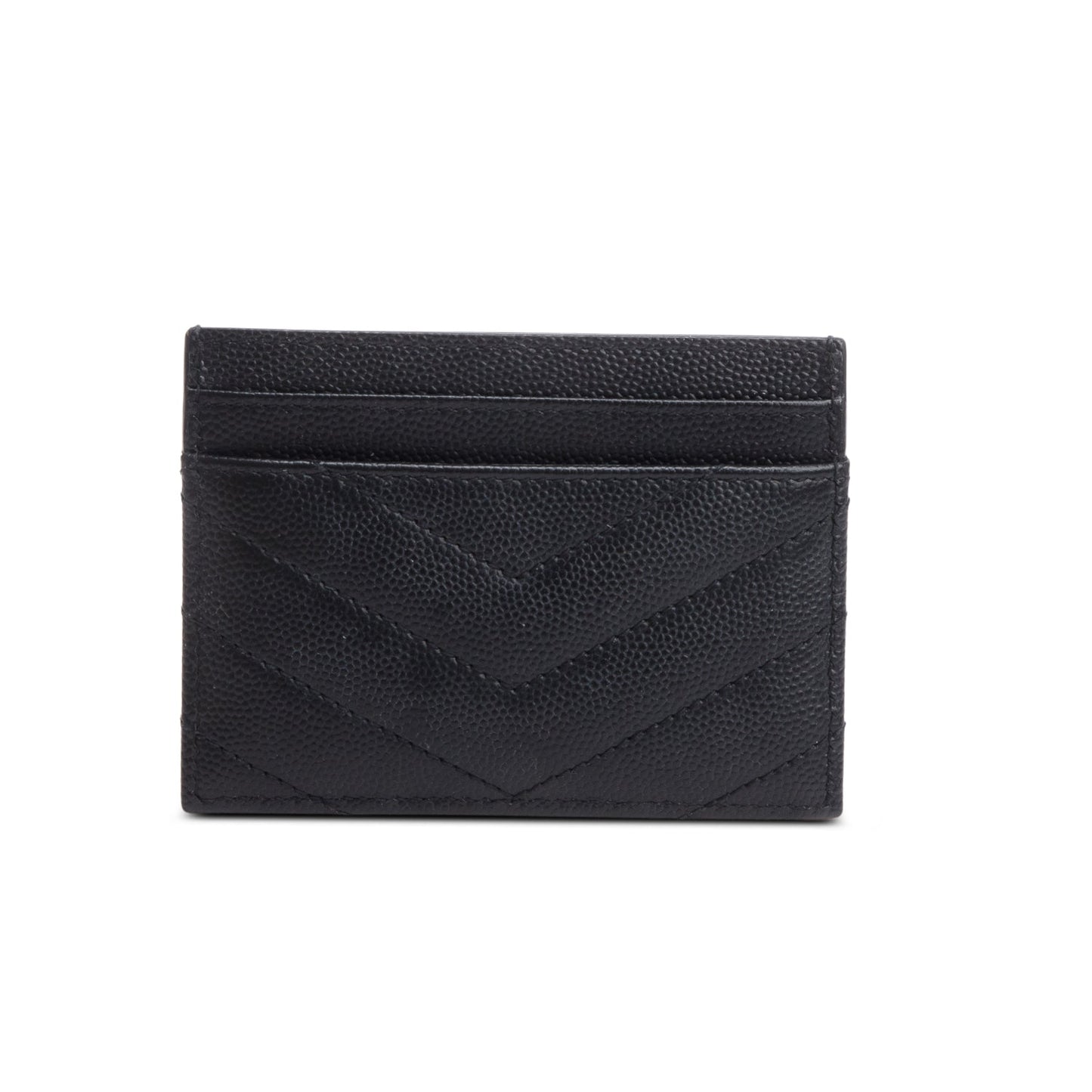 Saint Laurent 2025 Black Grain de Poudre Matelasse Chevron Leather Card Holder